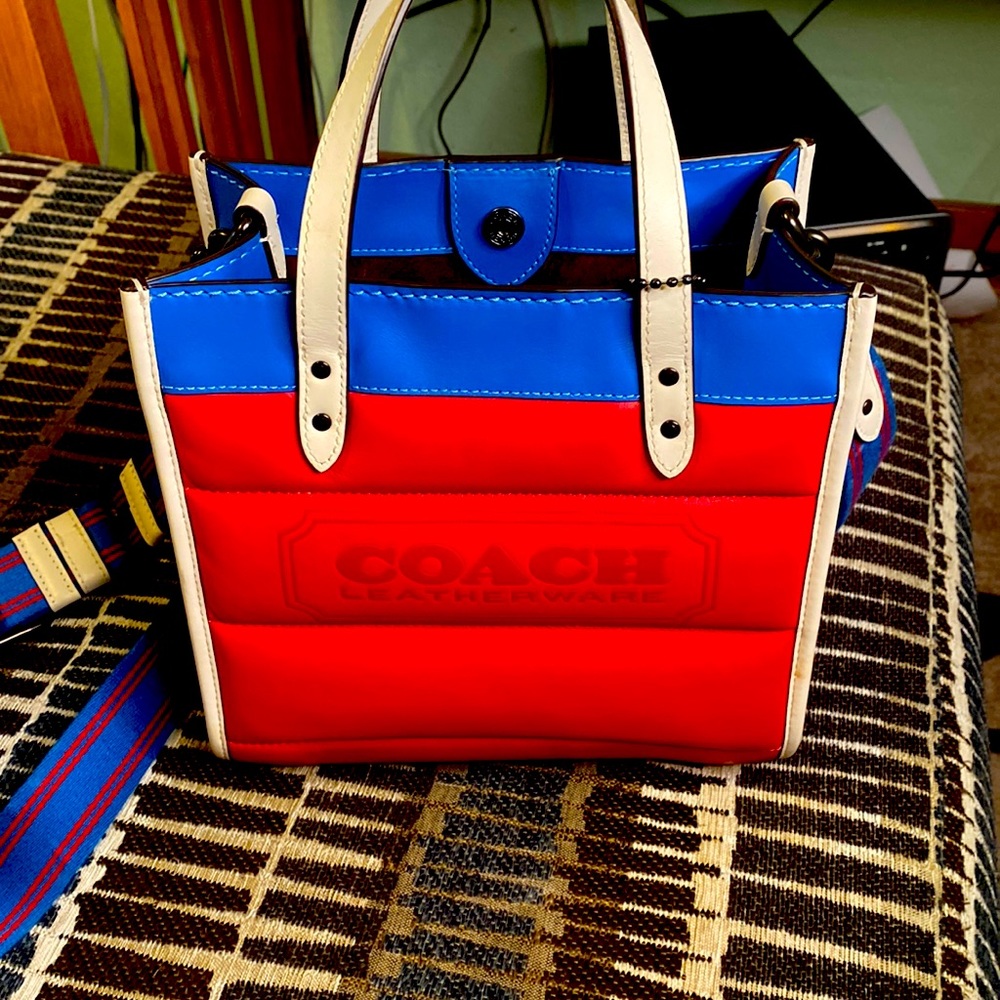 Red, Light Blue, Navy Blue Authentic Coach Purse.